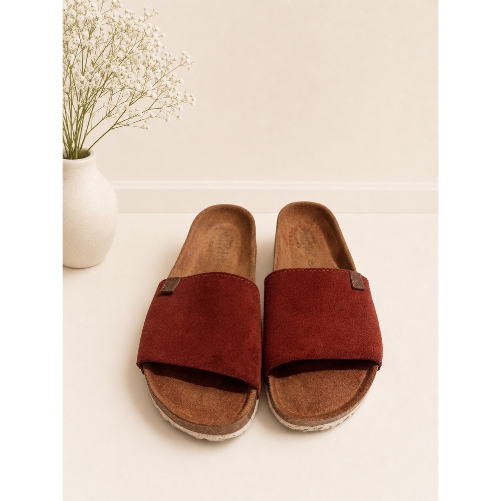 BIOSTEP Made In Spain One Band Suede Slide Sandals Rust Size 8